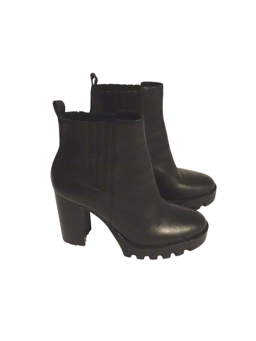 Antonio Melani Black Leather Chunky Lug Block Heel Chelsea Boots Size 9 M Goth